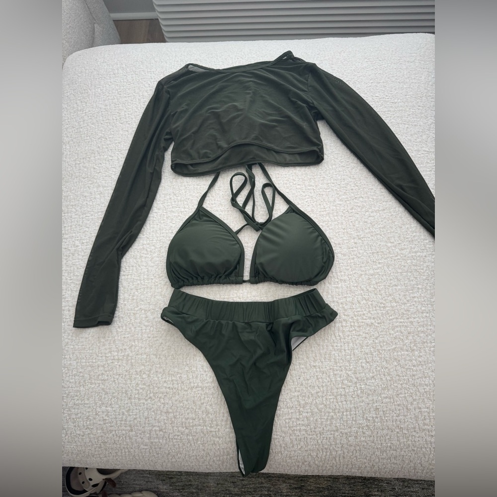 3 piece Bathing suit set- army green size L